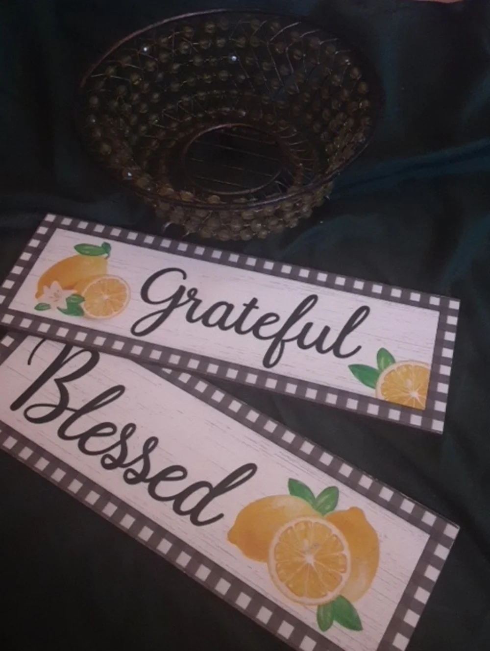 Beaded Basket Plus 2 Lemon Blessed Grateful Signs